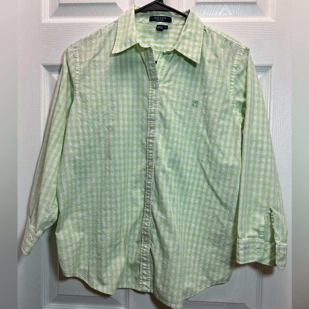 Chaps Light Green Gingham Button-Down Shirt